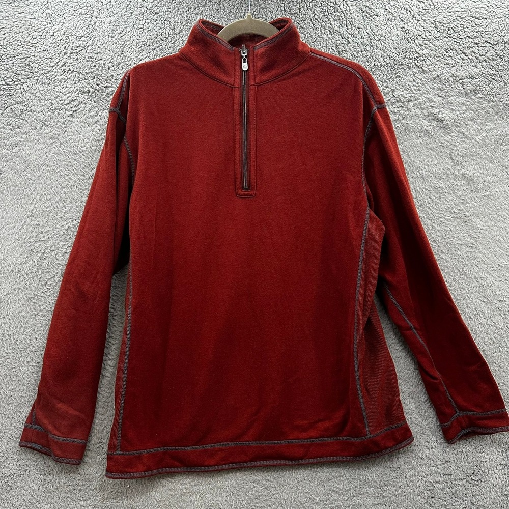 Tommy Bahama Jeans Men's Large Reversible Orange Long Sleeve 1/4 Zip Pullover